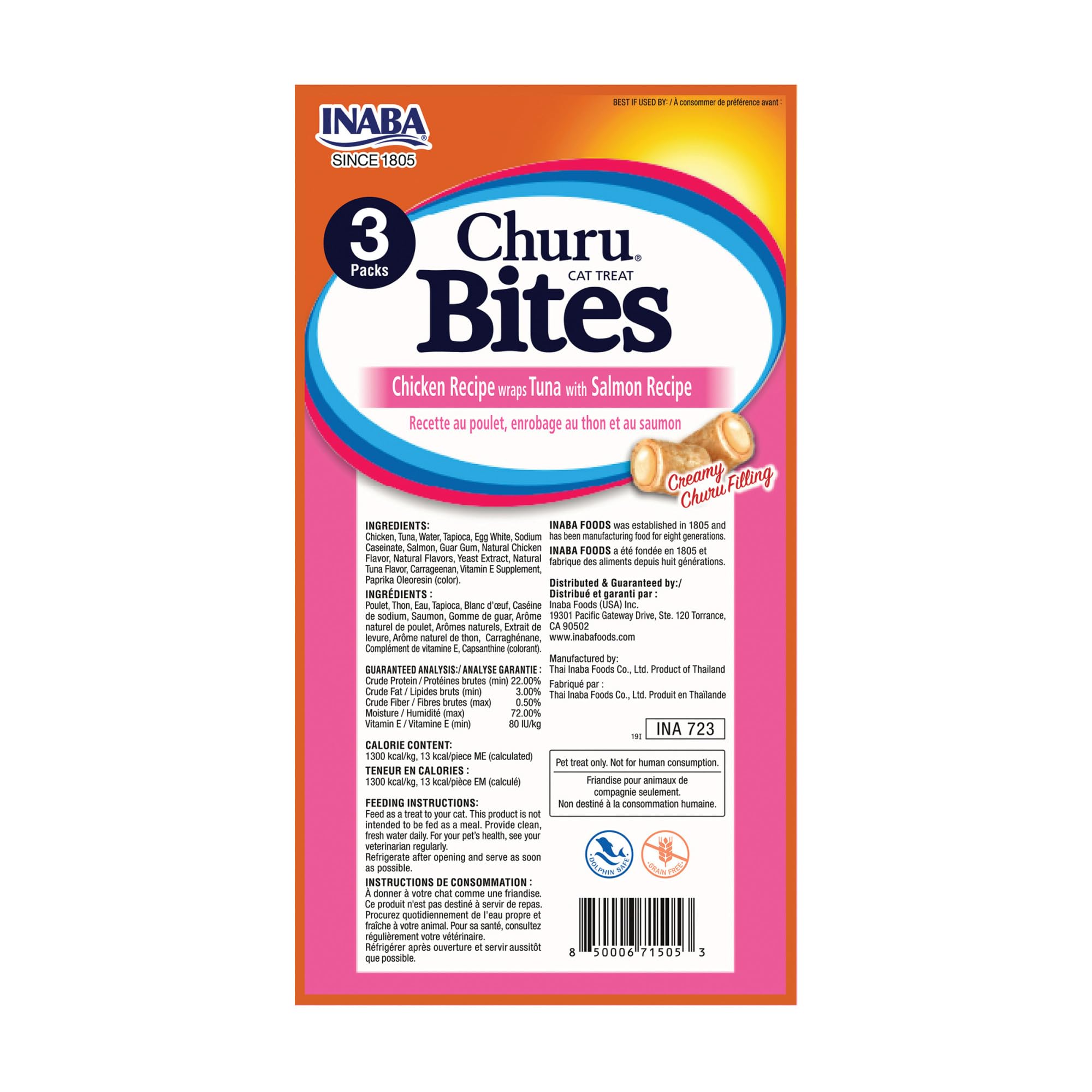 Receta atún y salmón INABA Churu Bites para gatos