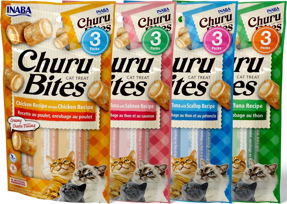 INABA Churu Bites: tubo individual de pollo, snack práctico para gatos.