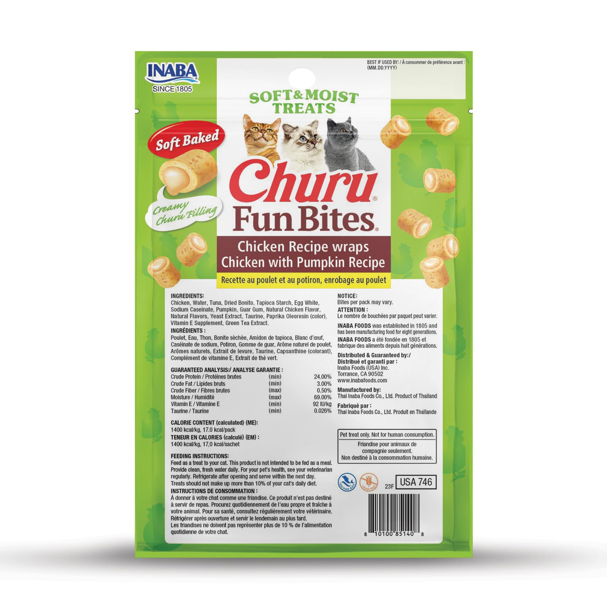 Ingredientes de calidad: pollo de granja y atún natural en INABA.