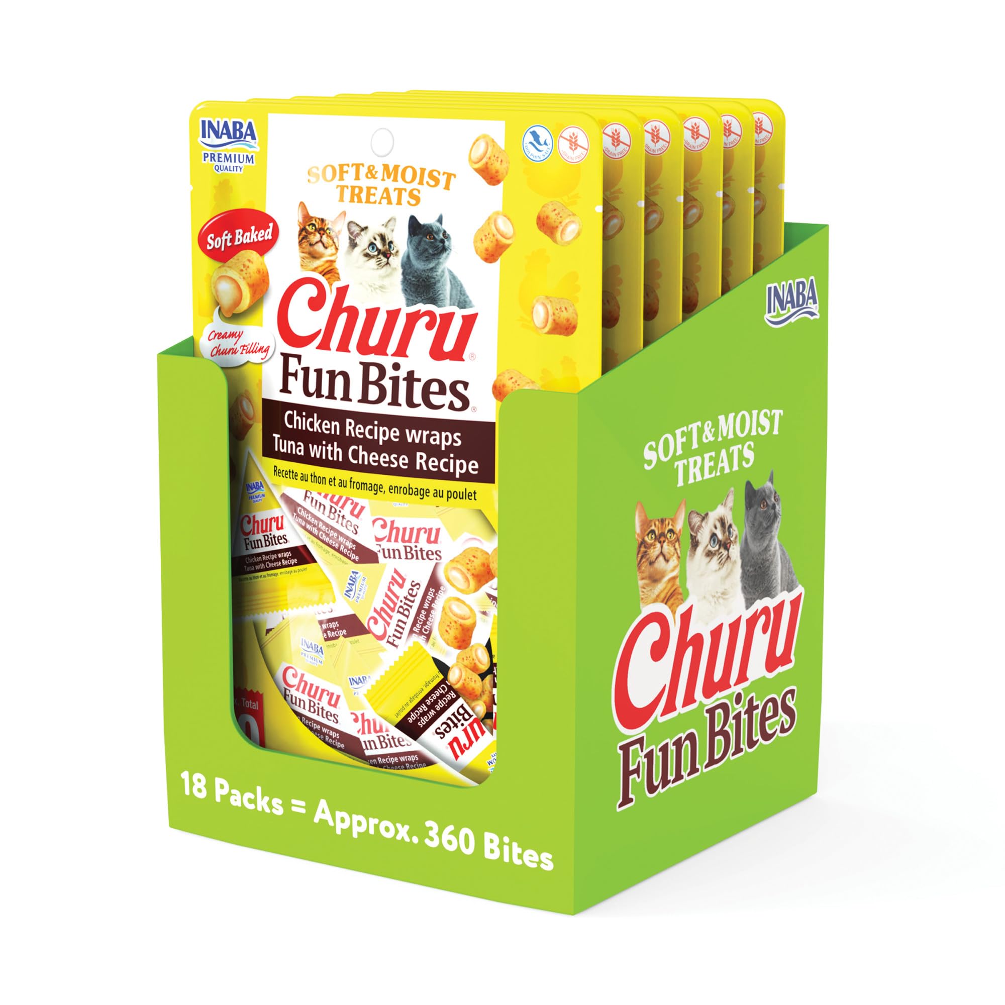 INABA Churu Fun Bites en empaque tetra, porciones prácticas para snack diario.