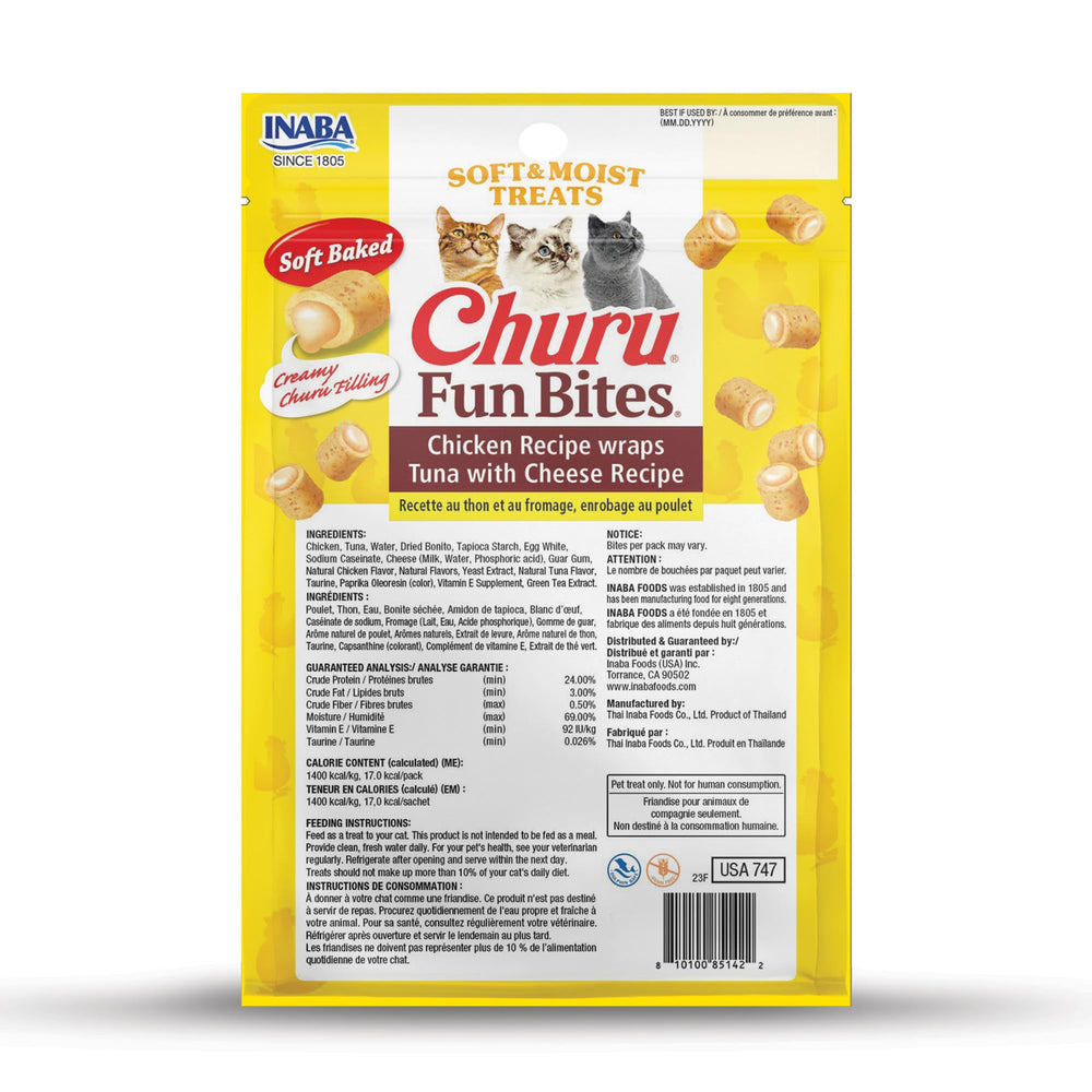 INABA Churu Fun Bites con Vitamina E y extracto de té verde, ingredientes selectos.