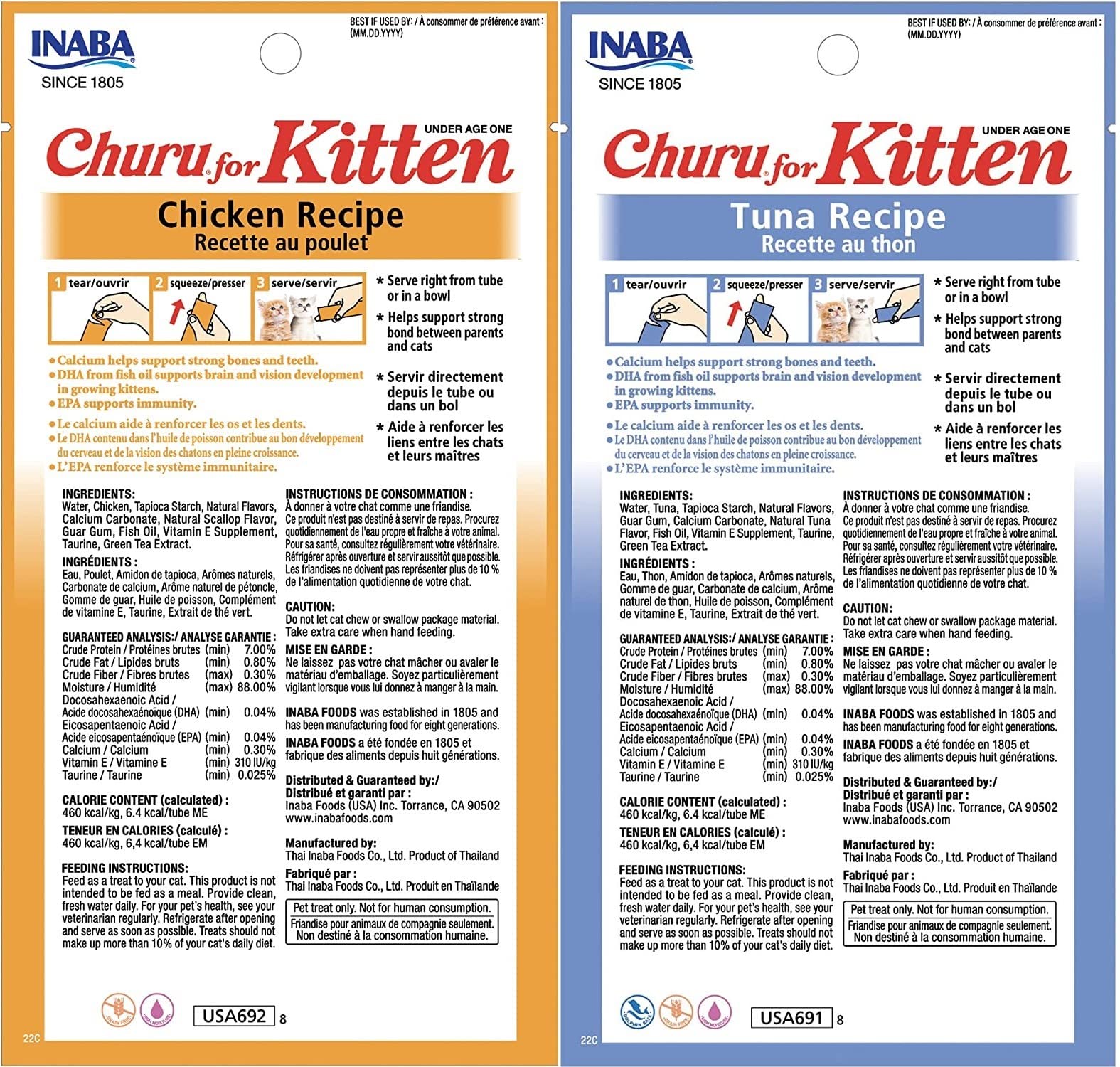 INABA Churu para gatitos puré cremoso de pollo para adornos sabrosos