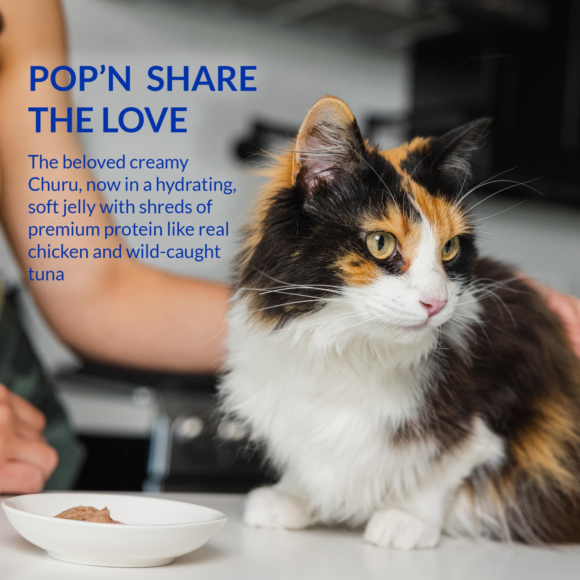 Vitamina E y Taurina en INABA Churu Pop'N Serve para fortalecer la salud felina.
