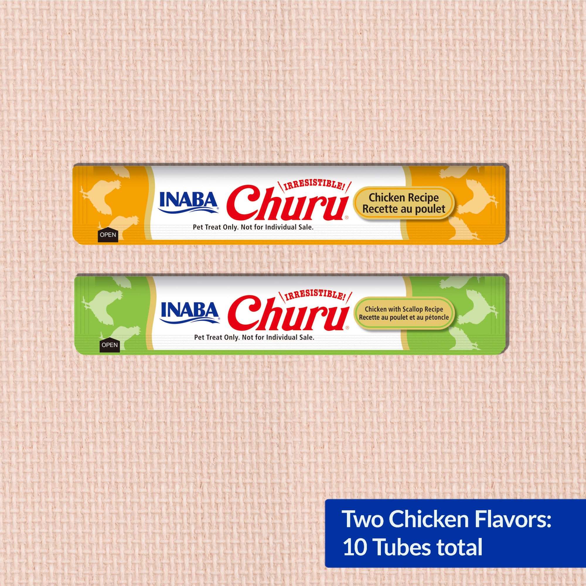 INABA Churu puré cremosa de pollo en tubo, práctico para abrir y servir.