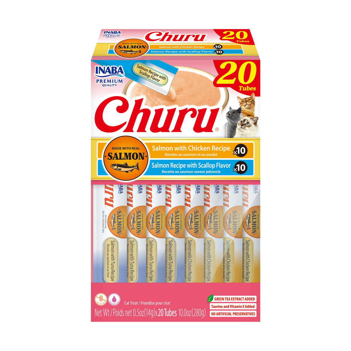 INABA Churu salmón tubo muestra una textura cremosa para una merienda conveniente.
