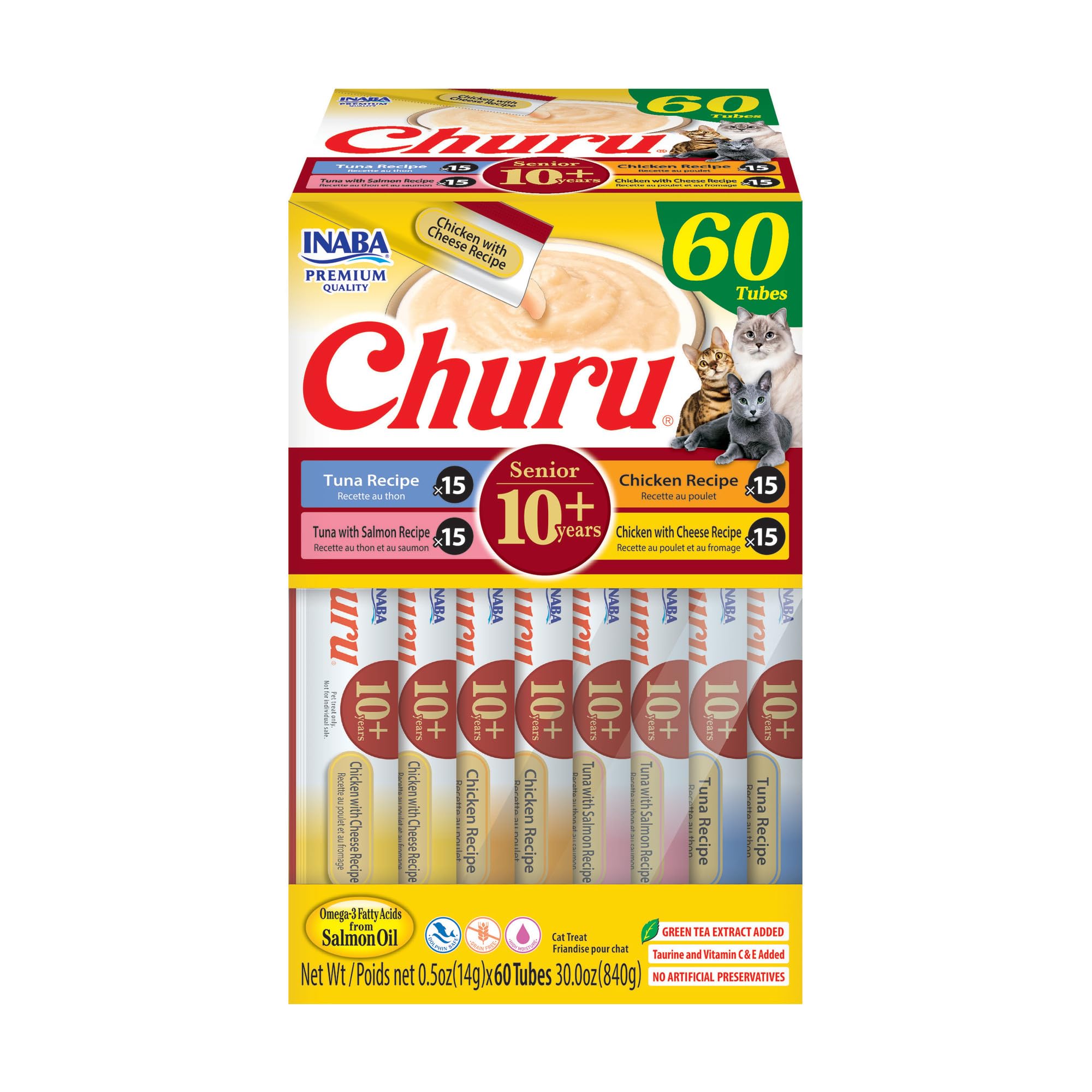 INABA Churu Senior Atún Tubo: snack sabroso con alta humedad para gatos.