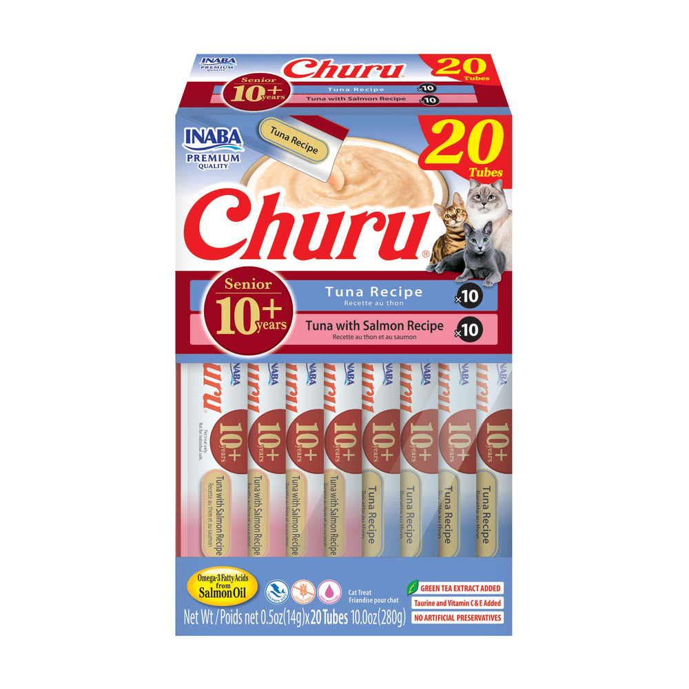 INABA Churu Senior con atún, tubo para hidratar y premiar gatos mayores.