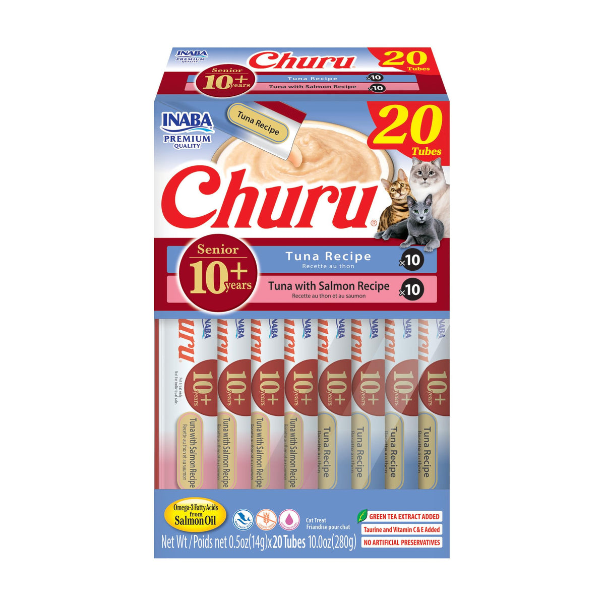 INABA Churu Senior con atún, tubo para hidratar y premiar gatos mayores.