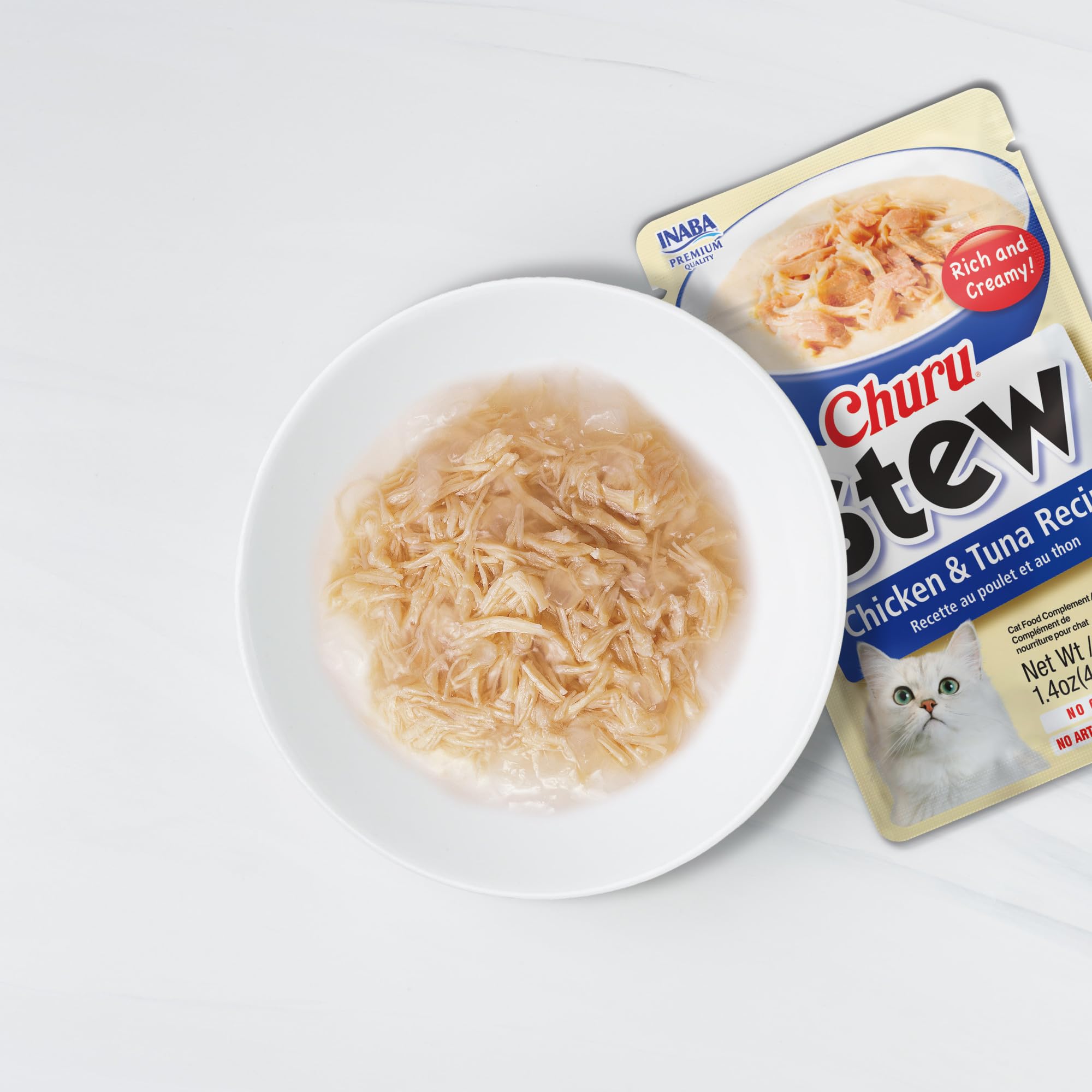 Sobre individual con vitamina E de INABA Churu Stew para inmunidad felina