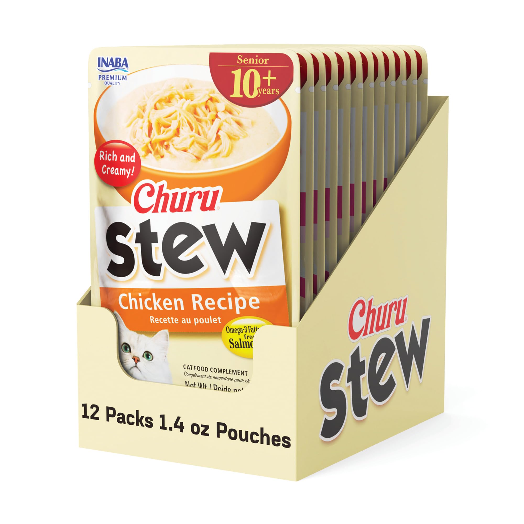 INABA Churu Stew Senior 10+ con pollo en bolsita, textura suave