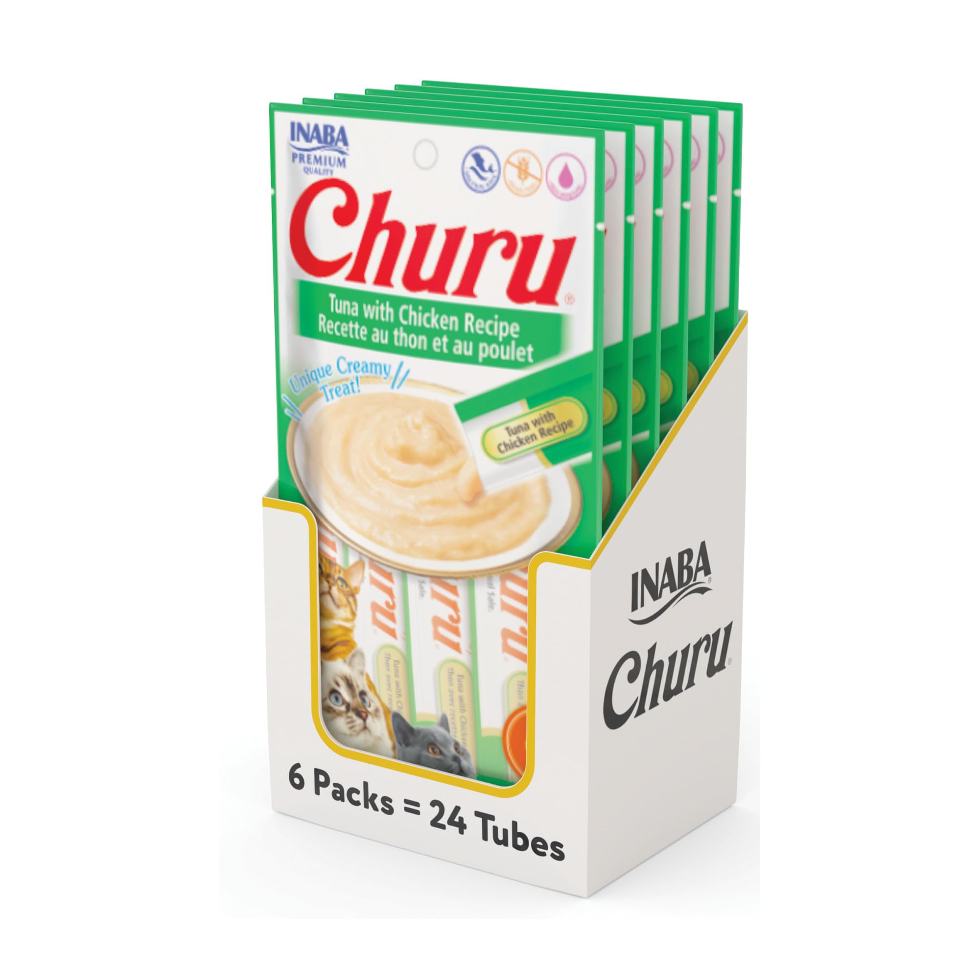 INABA Churu: tubo cremoso atún con pollo para recompensa sabrosa.