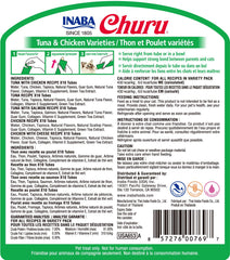INABA Churu tubo cremoso de atún con pollo, premio sabroso y suave para gatos.