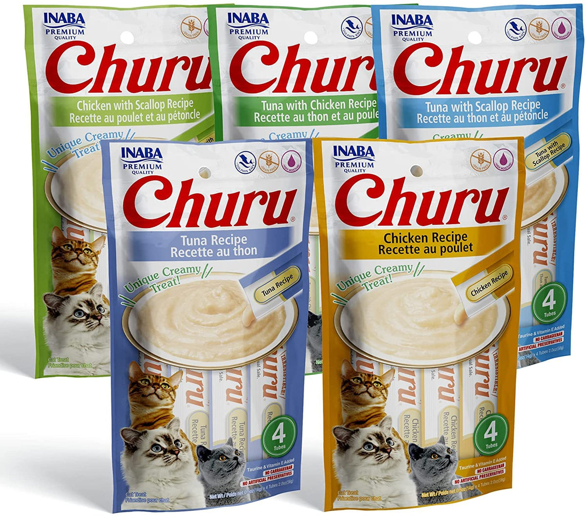 INABA Churu tubo cremoso para gatos, premio manual para interacción diaria.