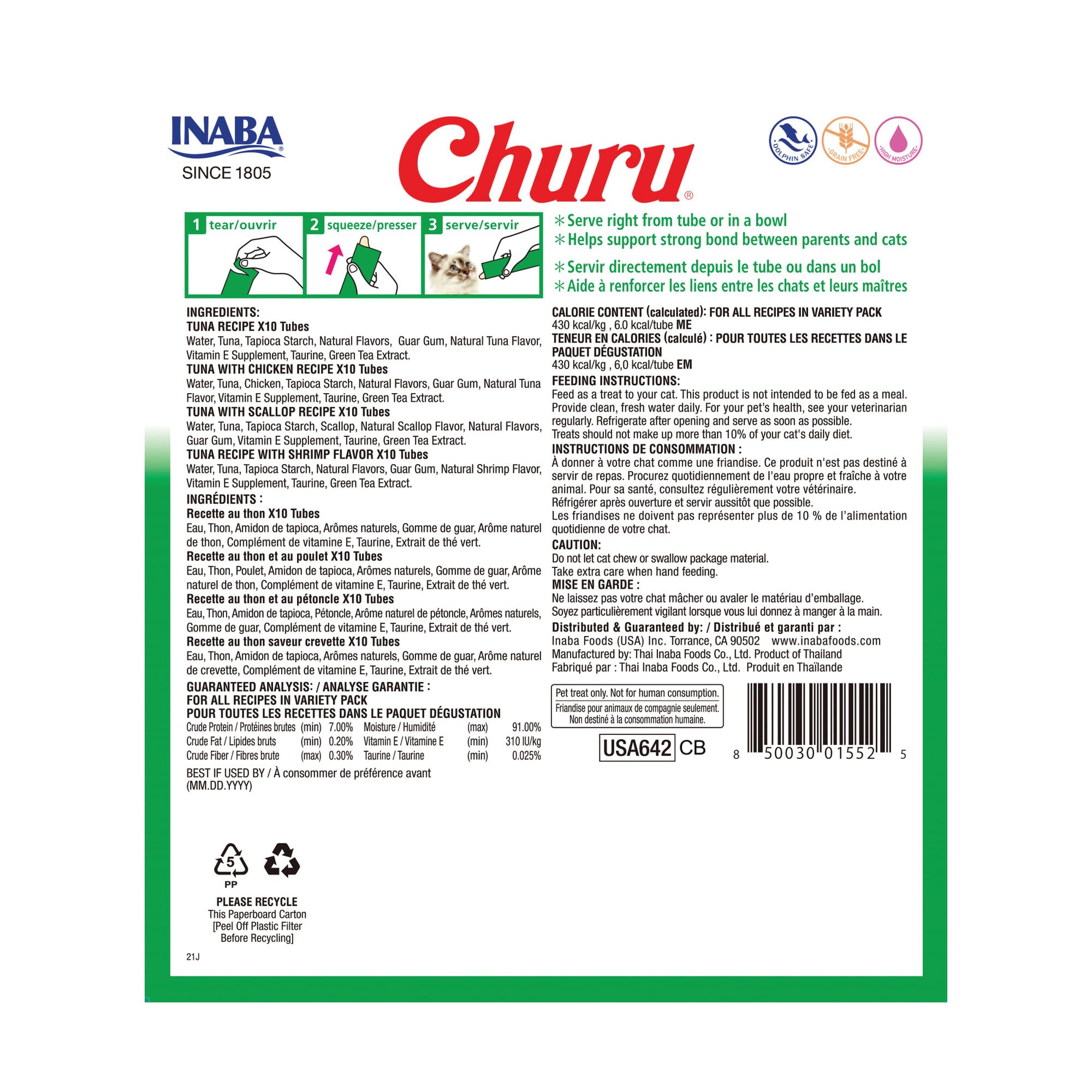 INABA Churu: tubo crema sabor tilapia, snack versátil para gatos
