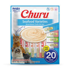 INABA Churu tubo puré cremoso para gatos, ideal para alimentar a mano.