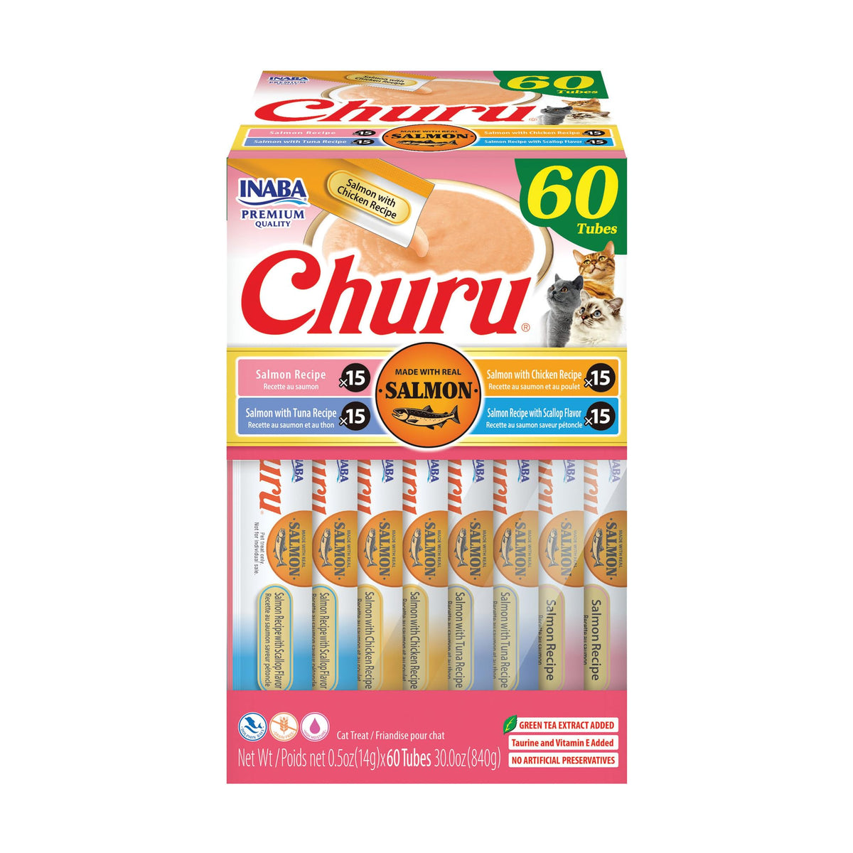 INABA Churu tubo salmón, crema cremosa para premiar a tu gato.