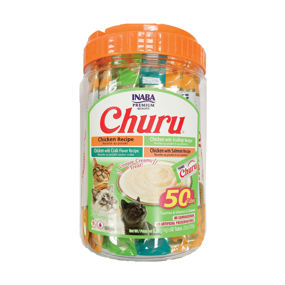 INABA Churu tubitos cremosos de 0,5 oz en pack de 50 para hidratación.
