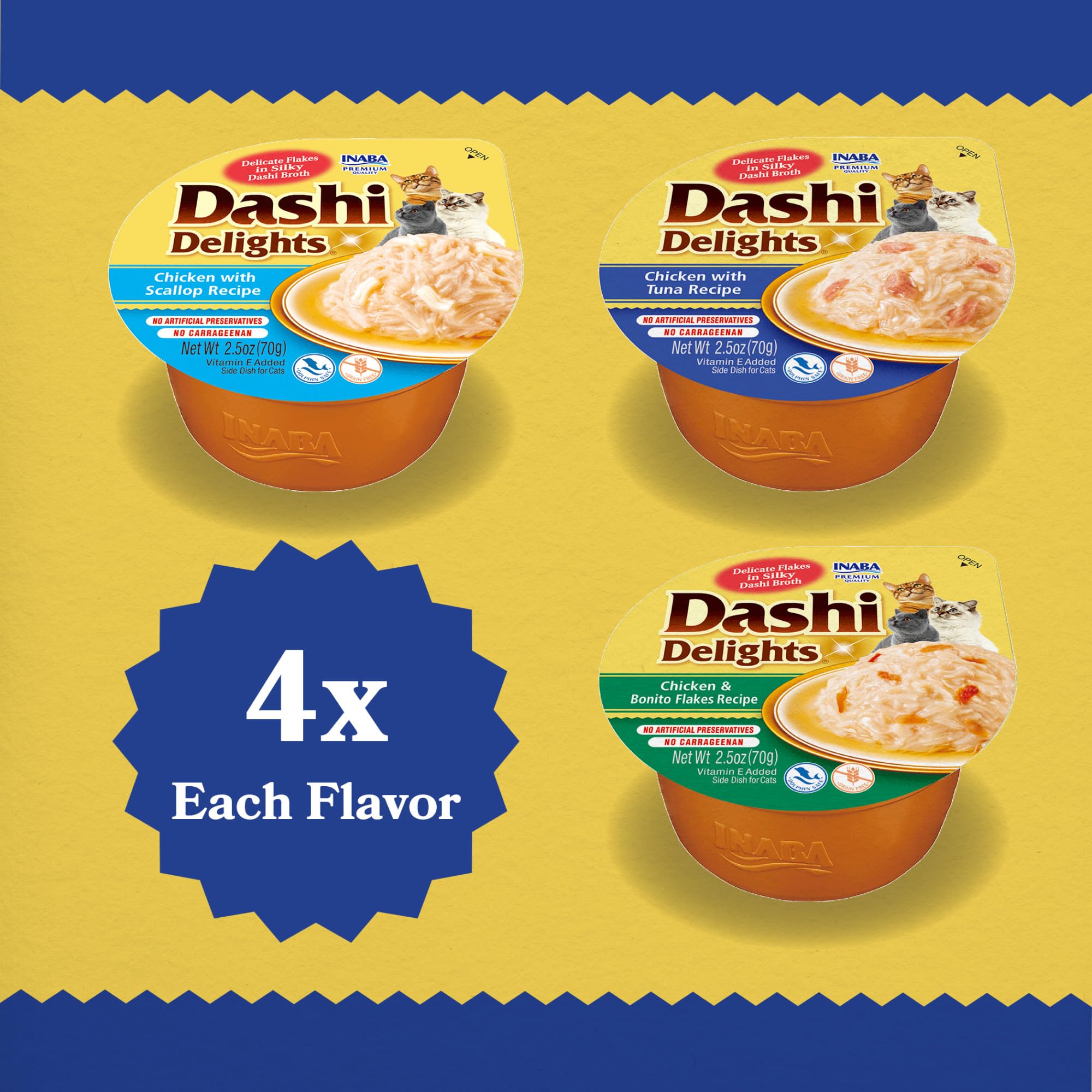 Gato disfrutando del topper INABA Dashi Delights, experiencia de sabor suave.