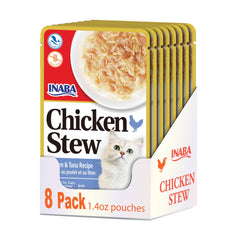 INABA estofado de pollo y atún, envase práctico para complementar la comida diaria del gato.