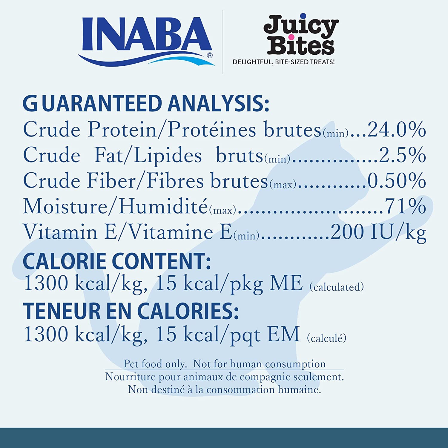 INABA Juicy Bites: sin granos ni conservantes, con vitamina E y té verde.