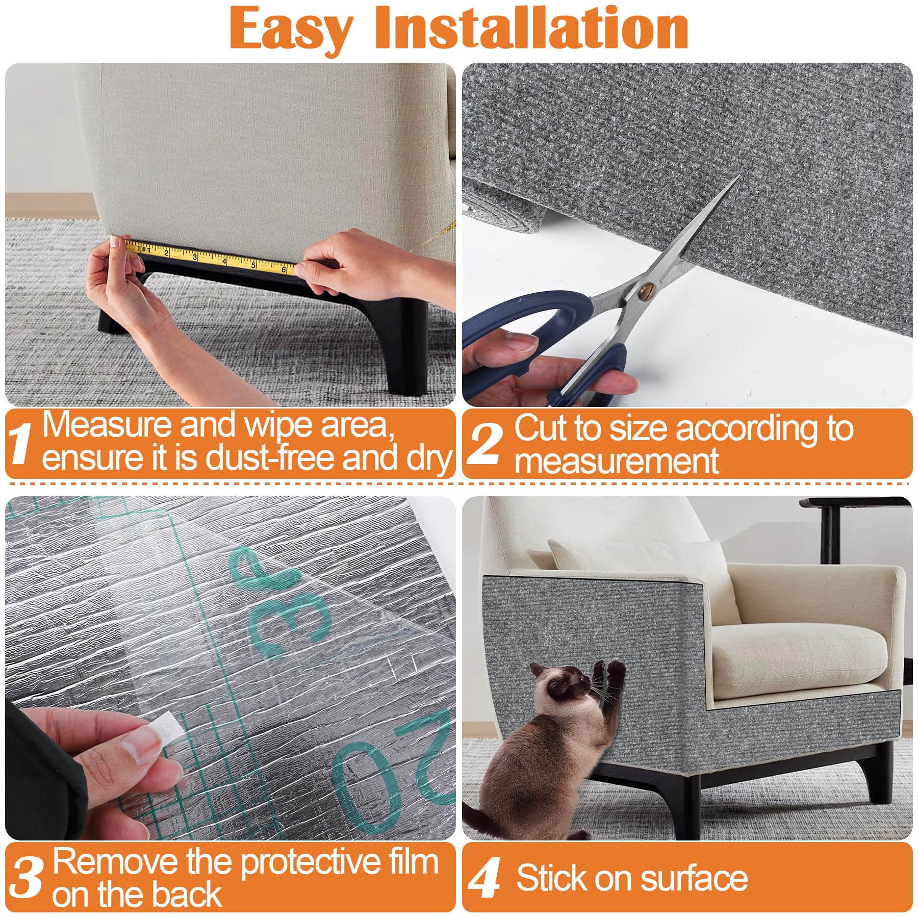 Inchoco Protección Versátil: ideal para estanterías, sofás y escaleras de gatos.