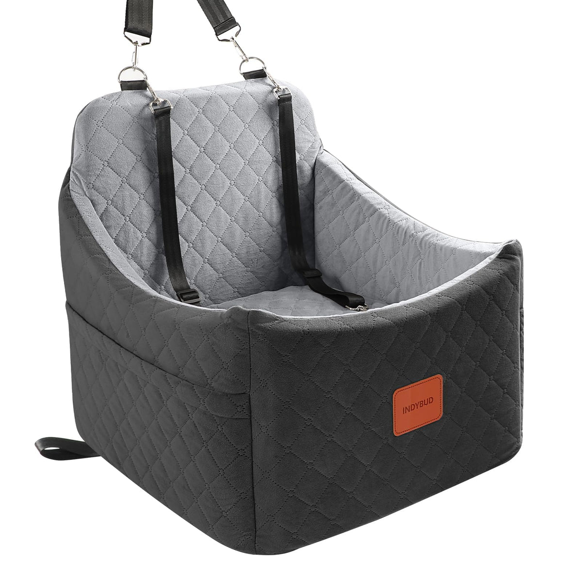 INDYBUD asiento-perro-coche, vista-frontal, seguridad y confort durante el viaje.