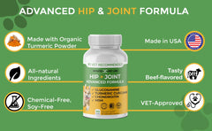 Infinite Pet Supplements, ingredientes naturales con curcuma, apoyo articular y bienestar general.