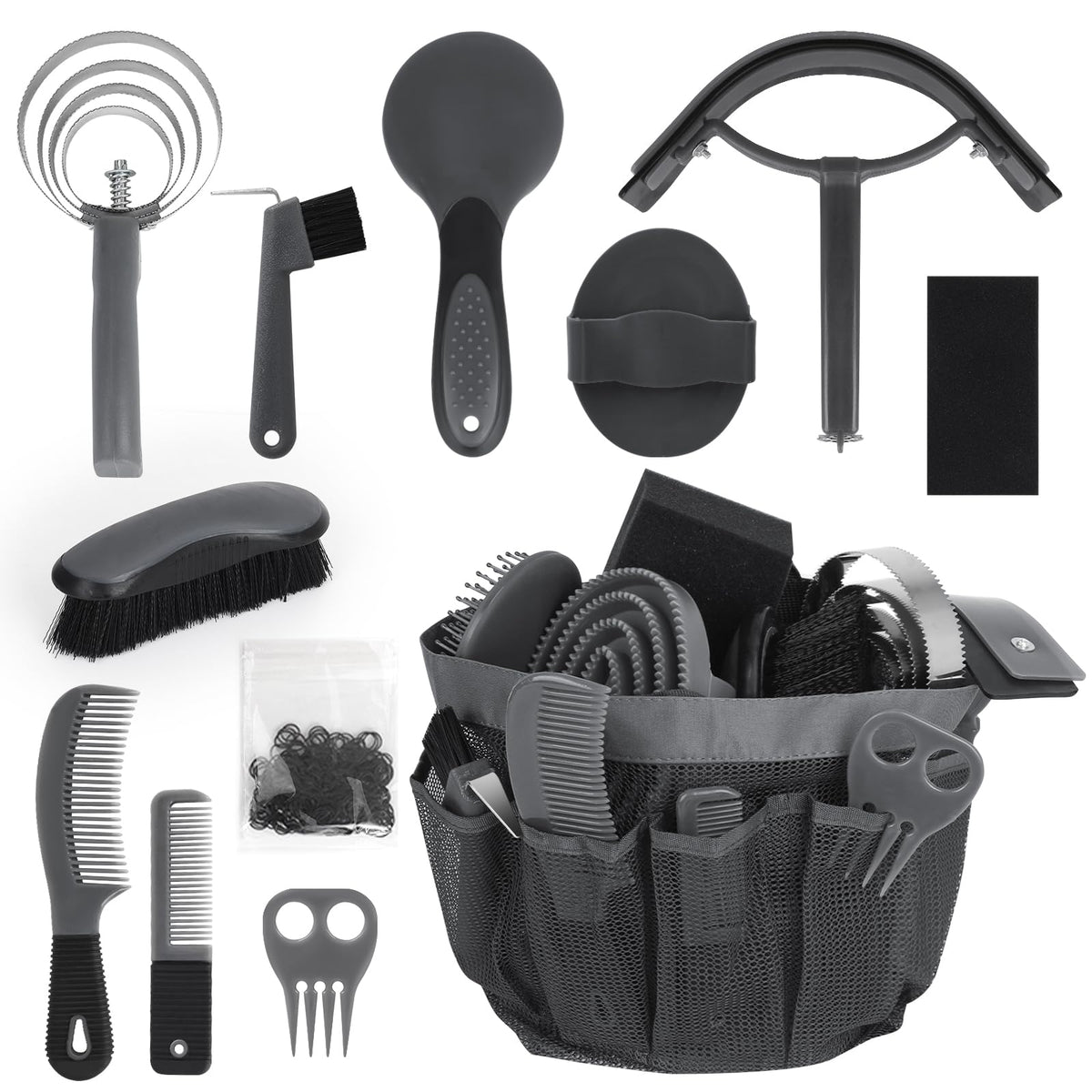 Inoreal kit cuidado caballos 12 piezas con organizador, ideal para limpieza diaria.