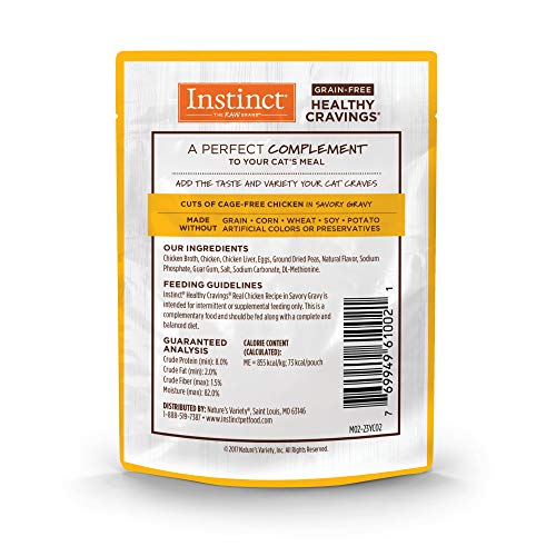 Instinct Healthy Cravings sin granos con pollo, para enriquecer la dieta del gato.