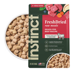Instinct Bocados Deshidratados en empaque 25 oz, fácil de almacenar y servir.