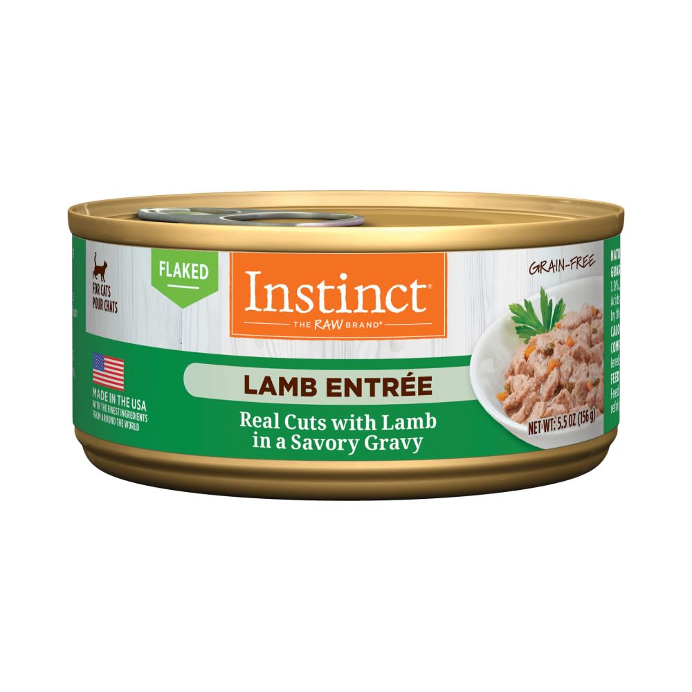 Instinct cordero en copos en lata ofrece proteína de alta calidad para músculos fuertes.