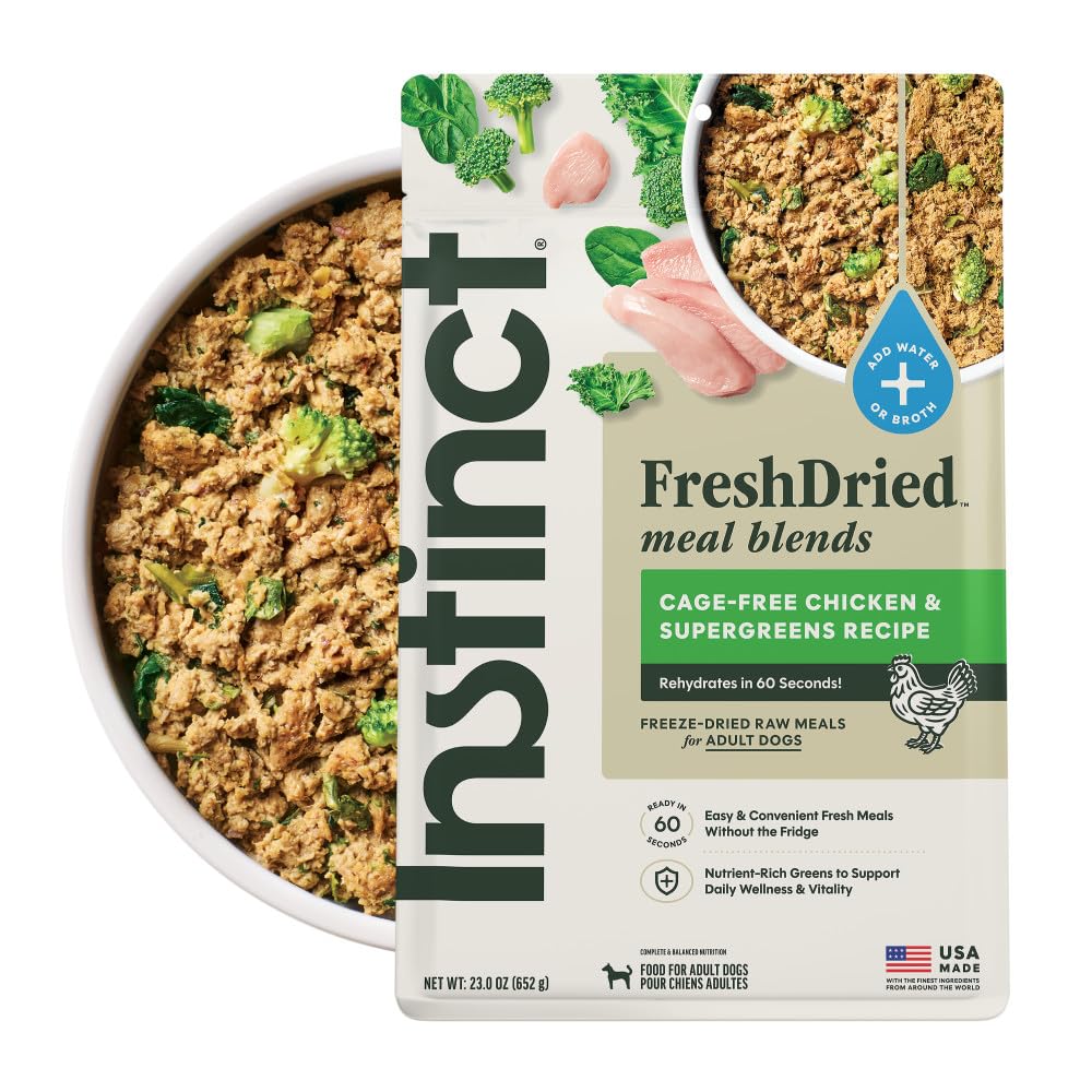 Instinct FreshDried con pollo y SuperGreens, proteína para energía diaria.