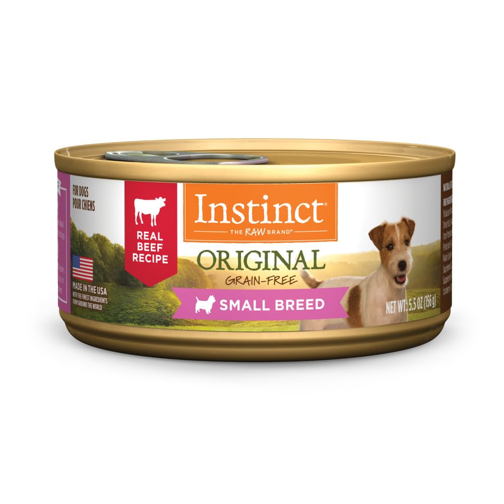 Instinct Original para razas pequeñas con carne real en lata, nutrición proteica.