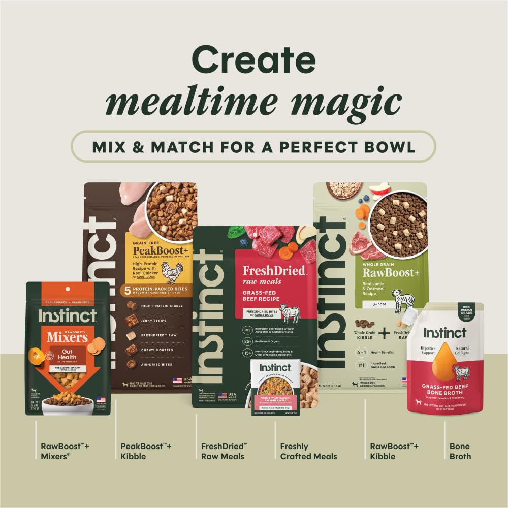 Instinct: ingredientes naturales que apoyan un pelaje y piel saludables.