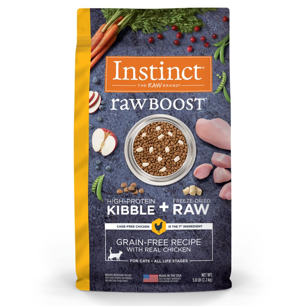 Instinct Raw Boost, bolsa de 5 libras con pollo real para proteína de alta calidad.