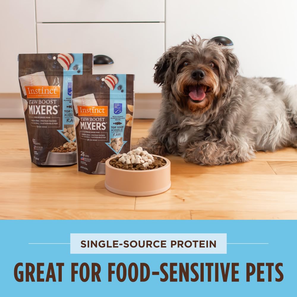 Instinct Raw Boost Mixers: sabor atractivo y buena textura para perros quisquillosos.