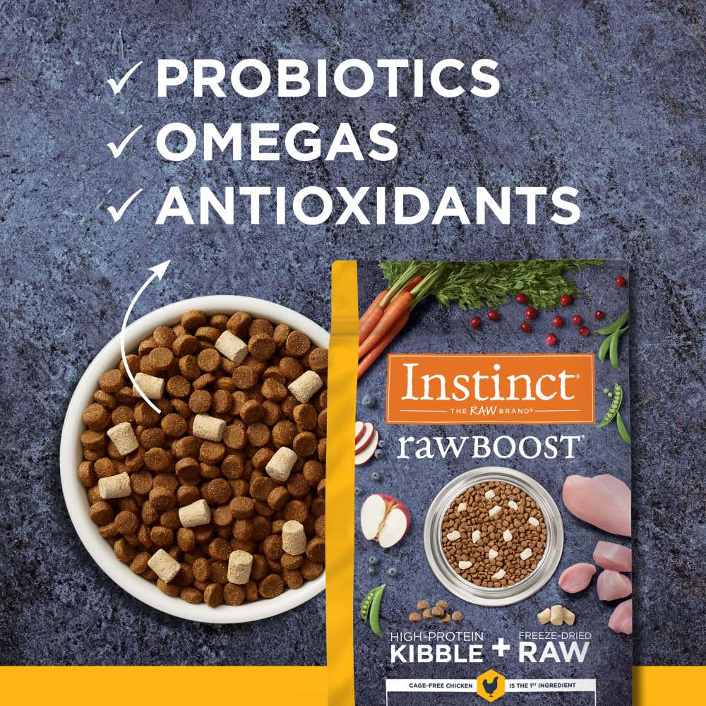 Pollo real como ingrediente principal en Instinct Raw Boost para proteína magra.