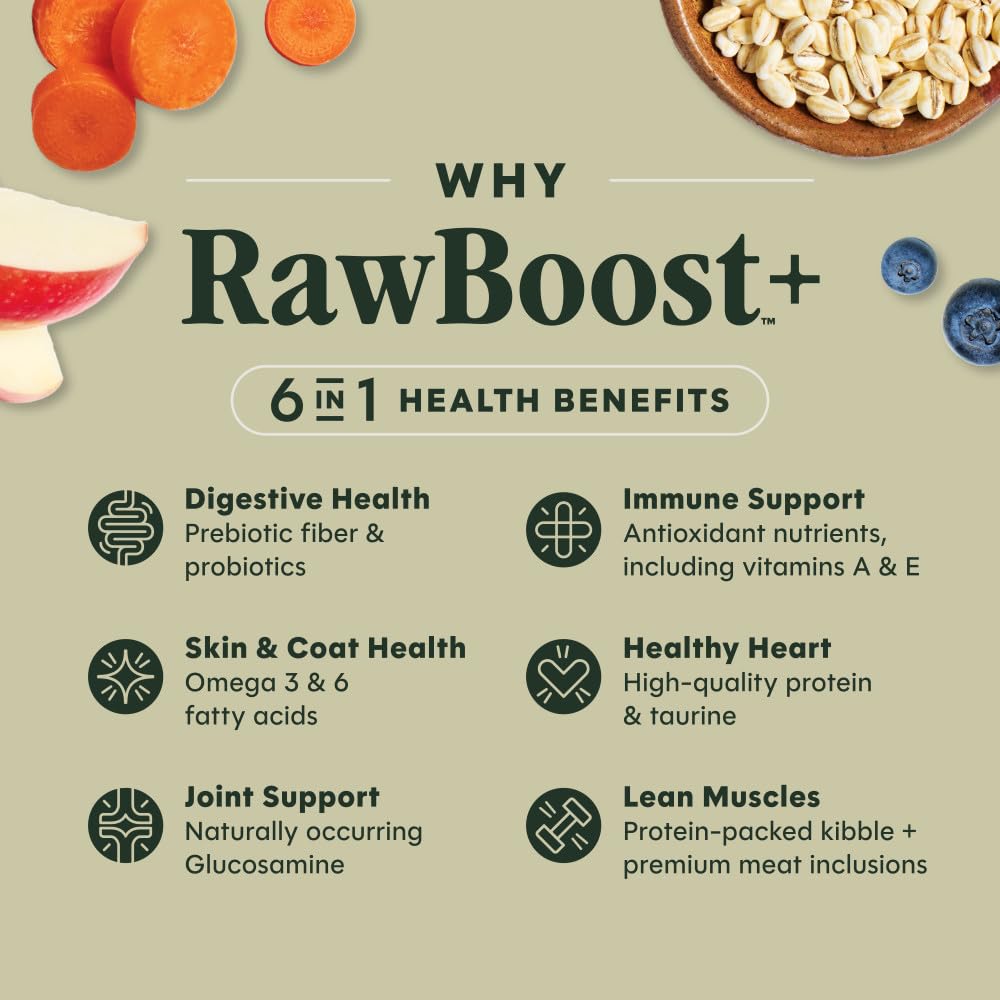 Mezcla crujiente y crudo deshidratado de Instinct RawBoost ofrece textura atractiva.