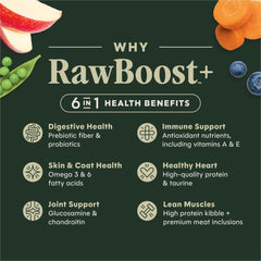 Instinct RawBoost: mezcla crujiente con crudo fresco deshidratado para textura y nutrición.