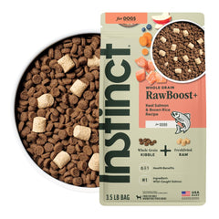 Instinct RawBoost con salmón real y arroz integral, proteína de alta calidad para perros.