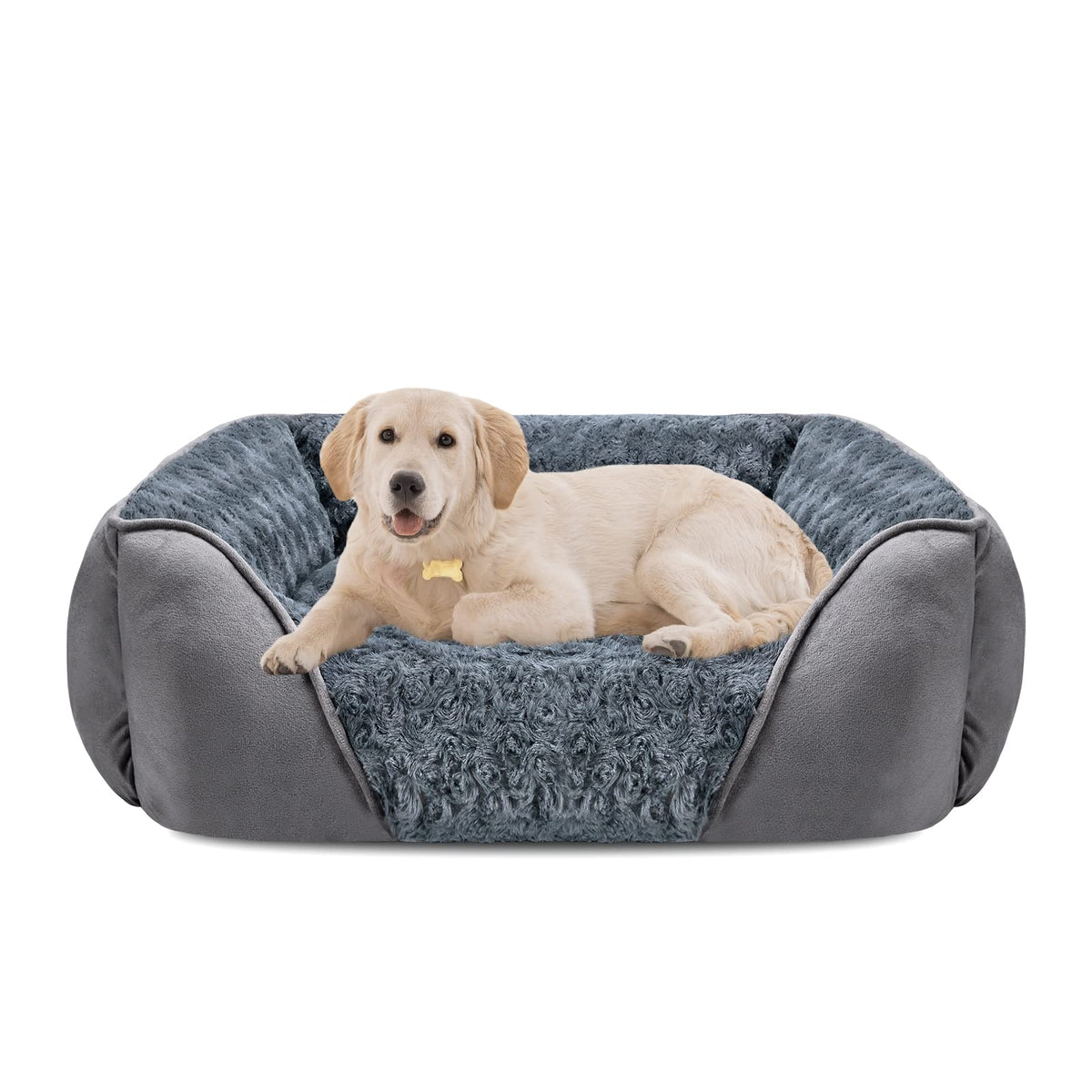 Cama INVENHO para perro grande en formato rectangular con soporte para cabeza y cuello.