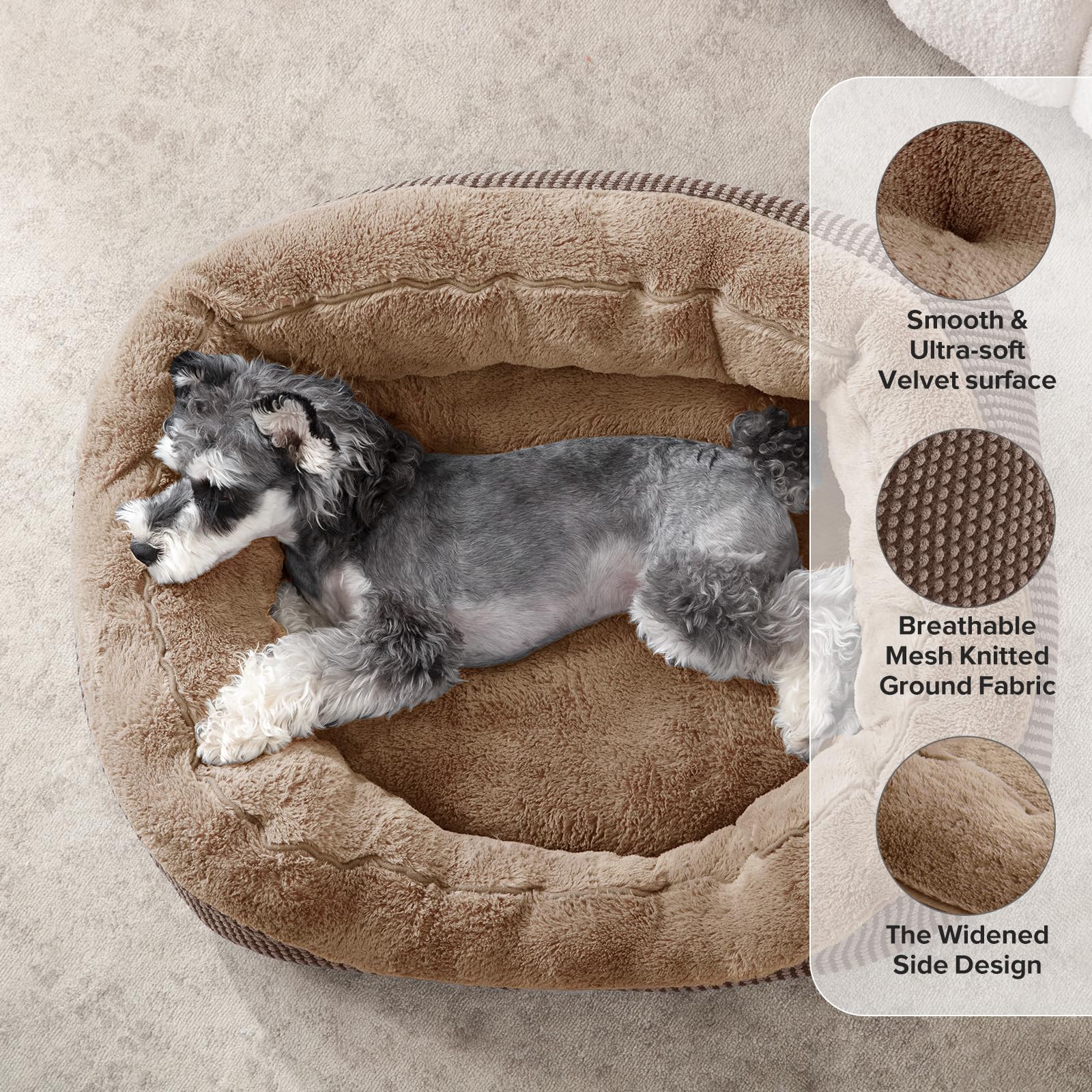 Borde elevado de la cama INVENHO que ofrece apoyo y refugio para la mascota.