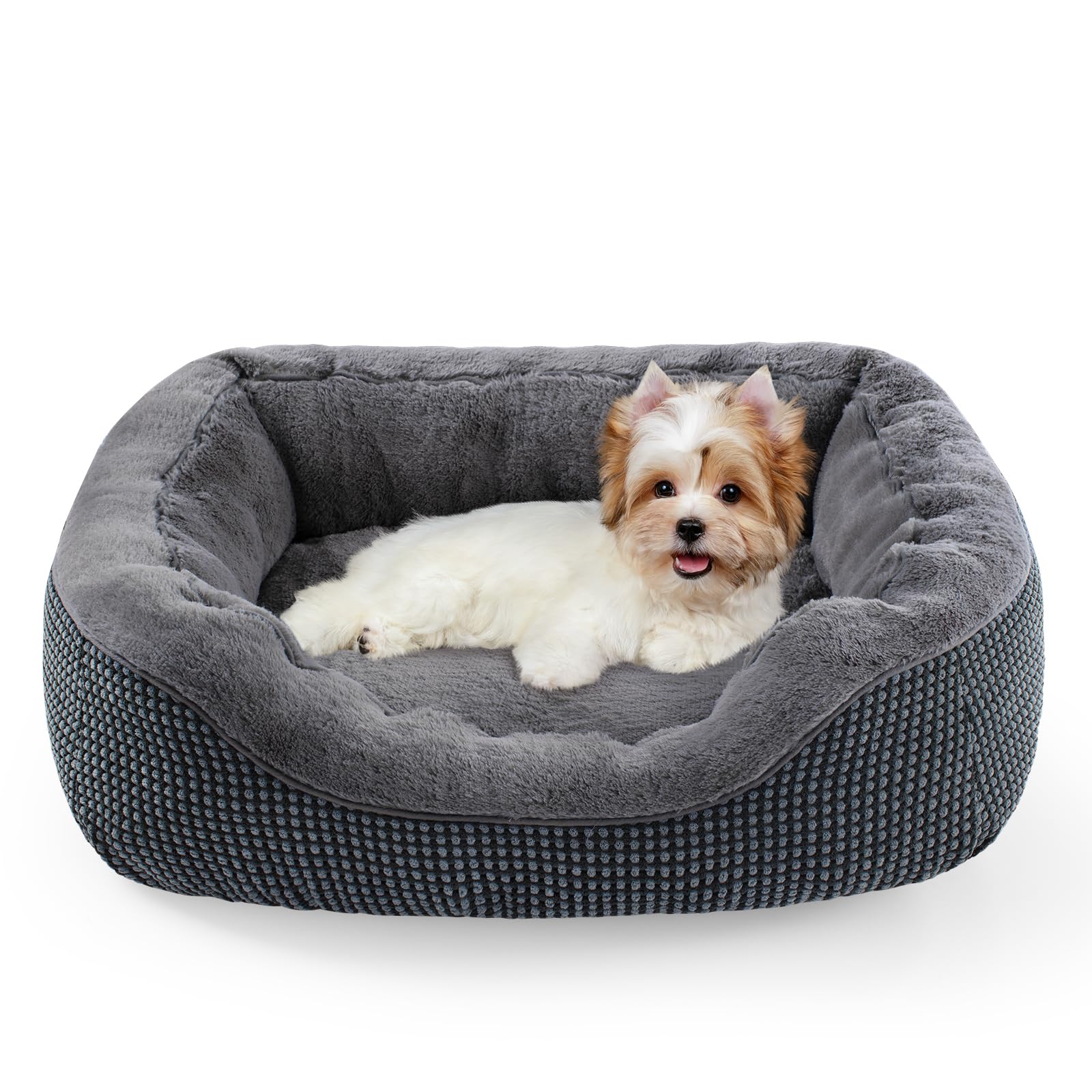 Cama INVENHO para perro con diseño rectangular y apoyos laterales, ideal para descanso cómodo.