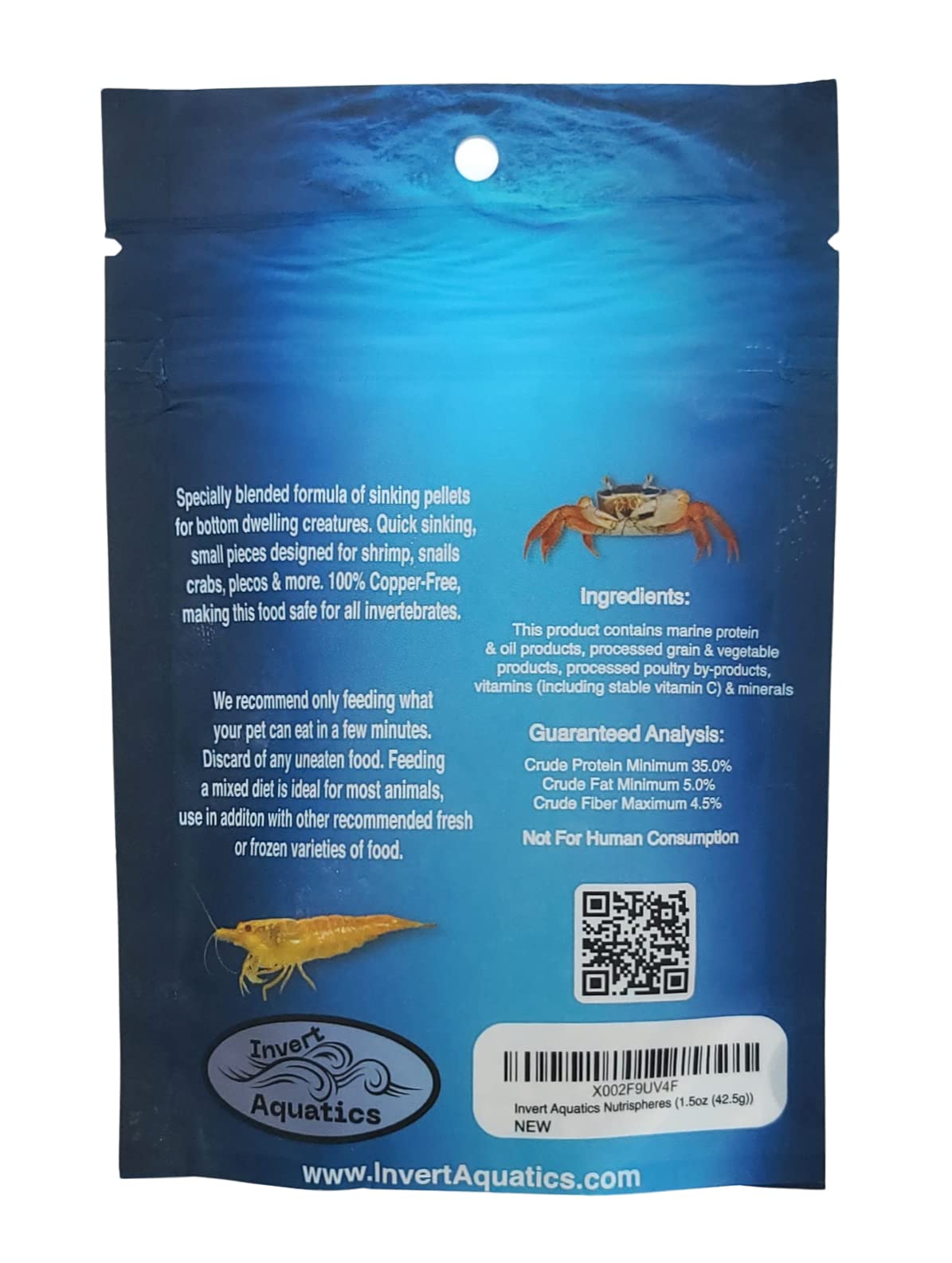 Nutrispheres de Invert Aquatics, dieta diaria para crustáceos, gambas y caracolas, nutrición completa para el día.