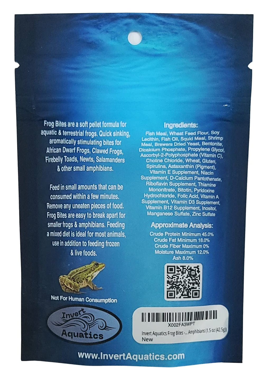 Invert Aquatics Pellets para Sapos y Anfibios, estimulan la alimentación diaria.