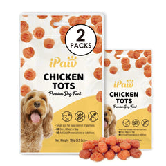 iPaw Chicken Tots empaque: presentación clara para almacenamiento y compra
