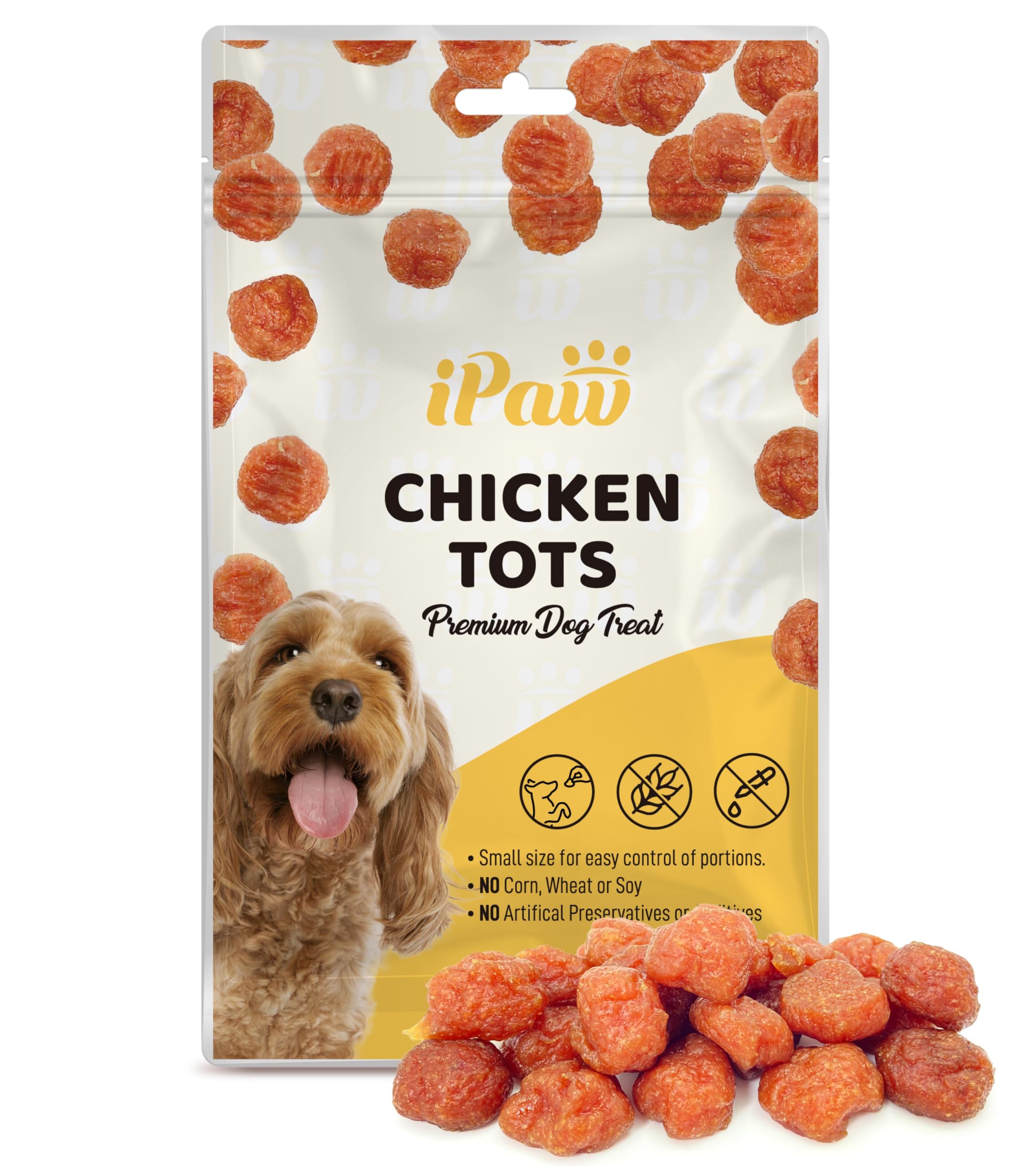 iPaw Chicken Tots en acción durante el entrenamiento, recompensa de alto valor.