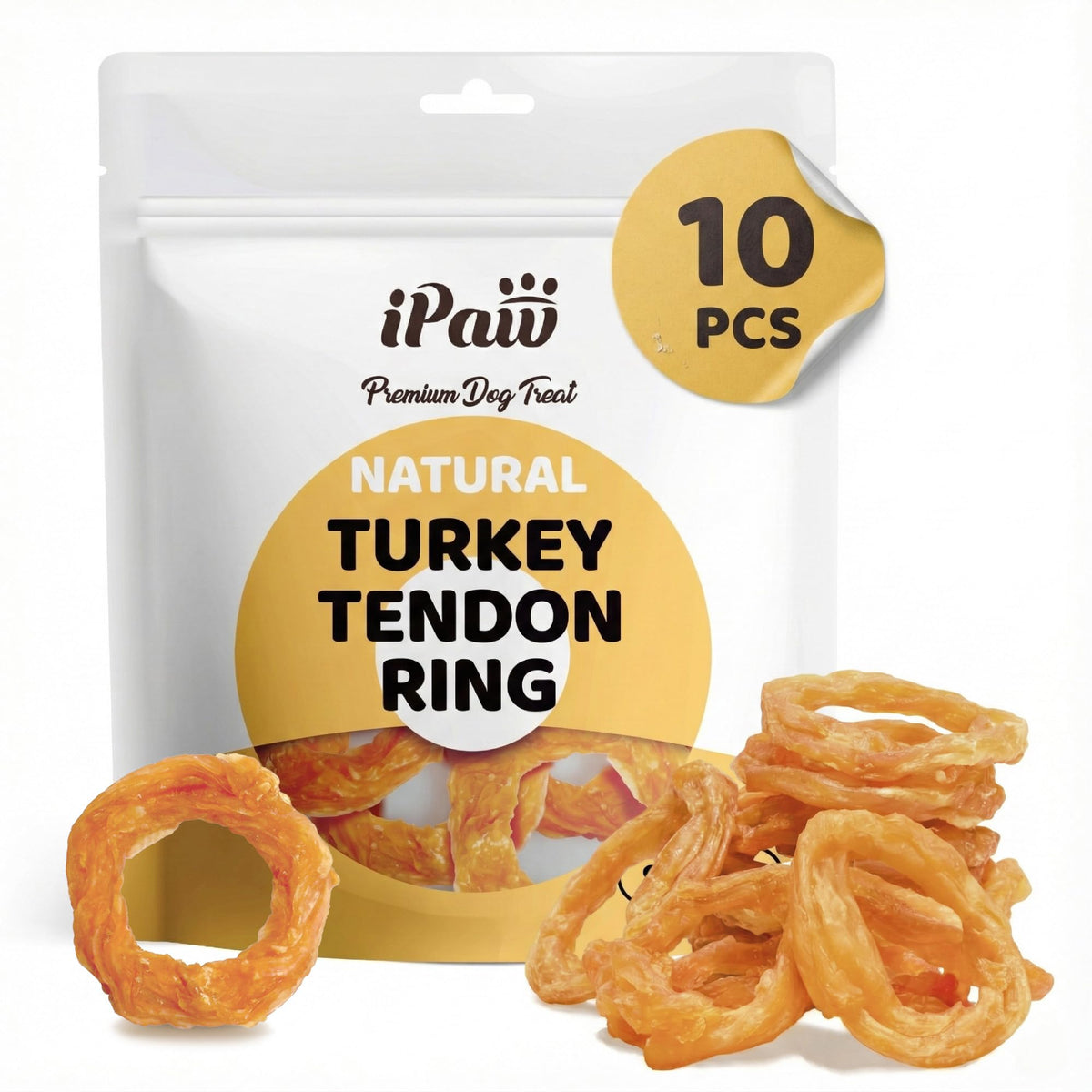 iPaw tendones de pavo aro pequeño pack: snack natural de proteína única para perros.