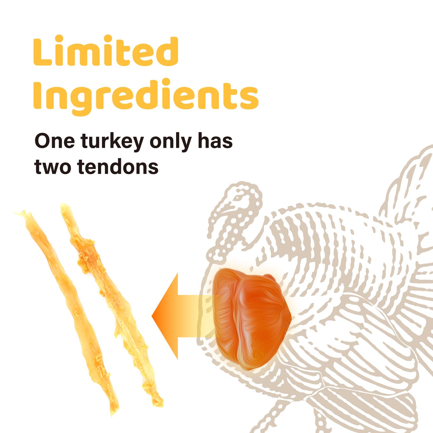 iPaw tendones de pavo ingrediente único: textura firme, ideal para masticación diaria.