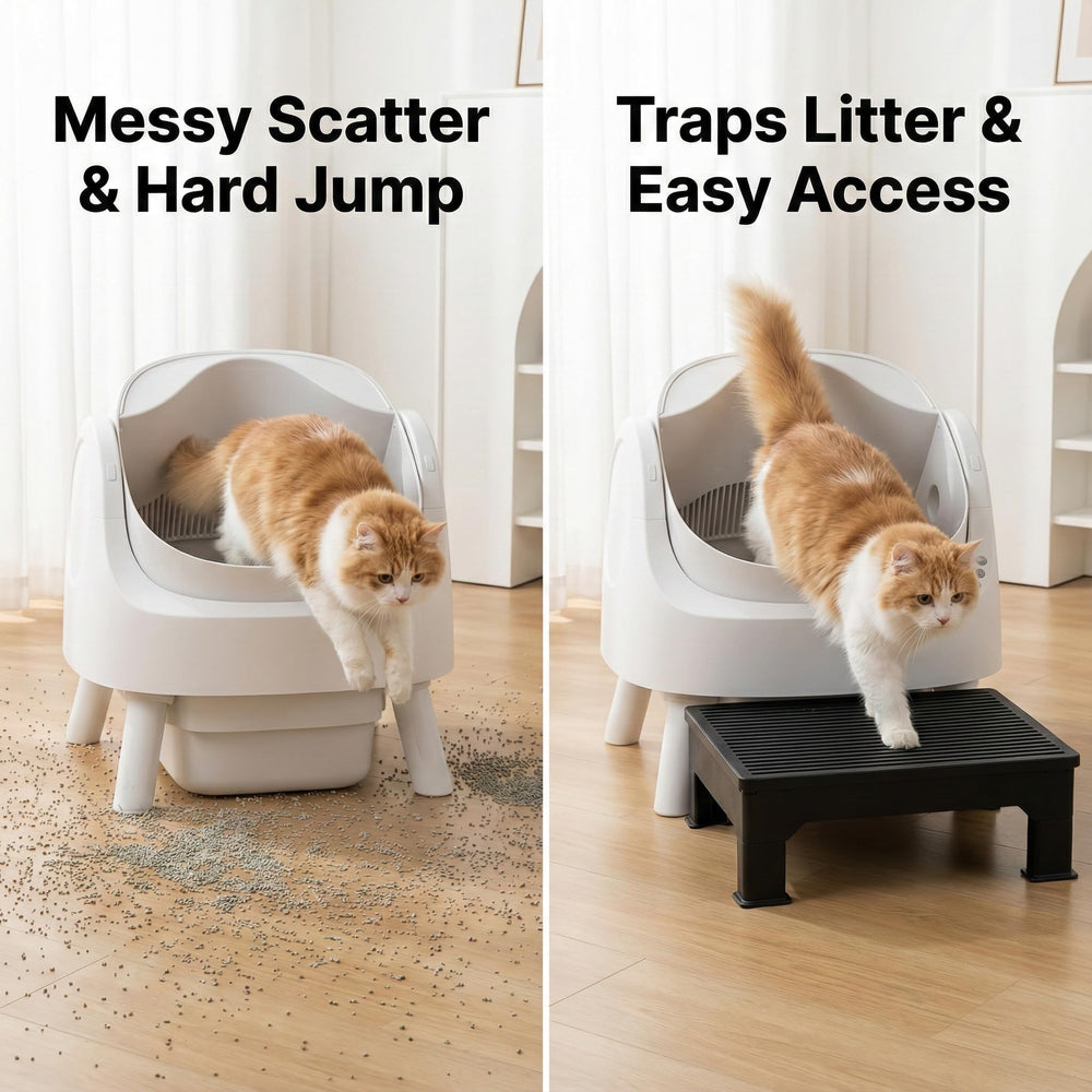 IQMaoGo rampa para caja de arena, ajuste 5-9 pulgadas, acceso cómodo para gatos mayores.